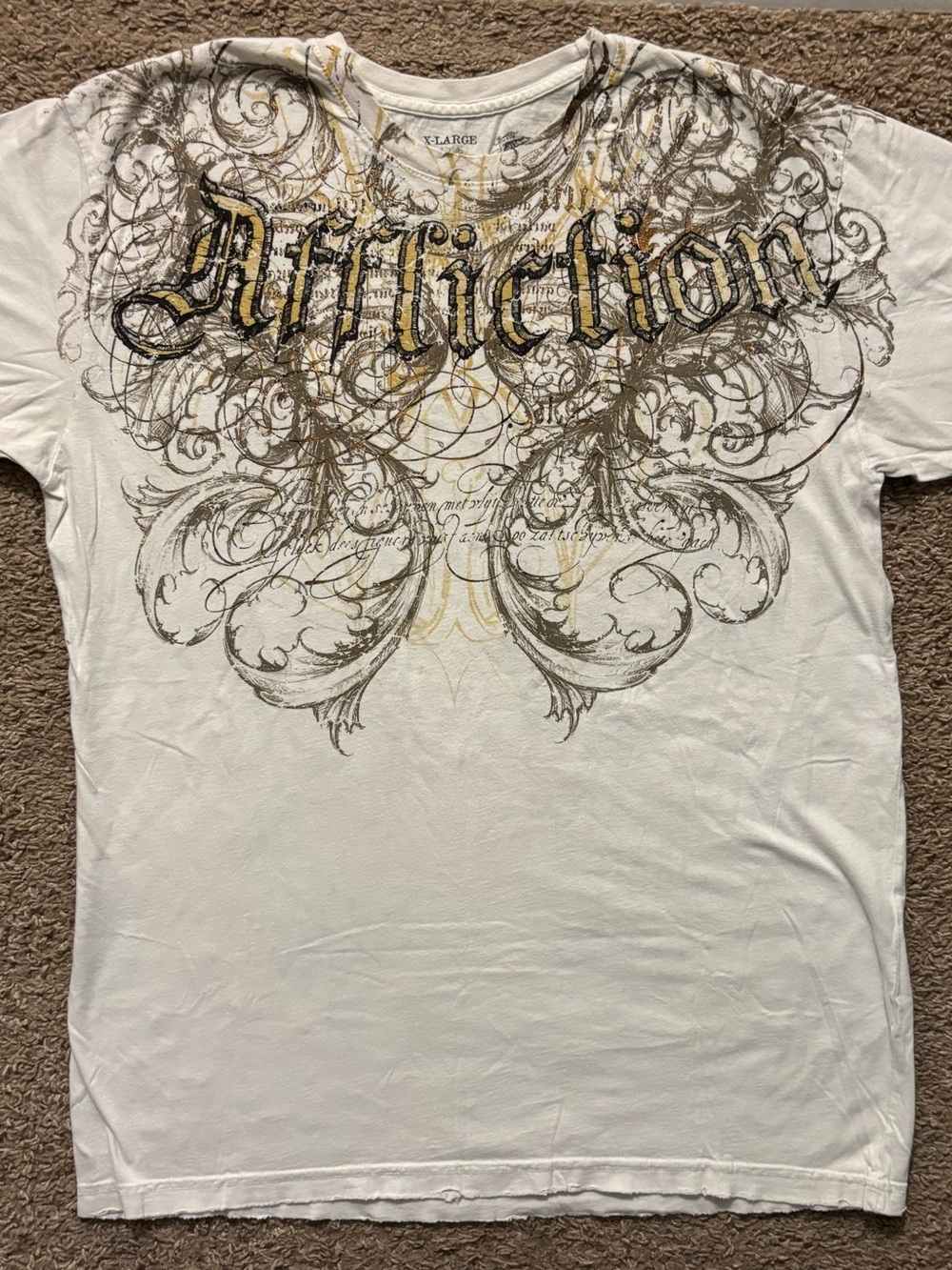 Affliction Men's XL White Gold Logo Graphic Tee Like New